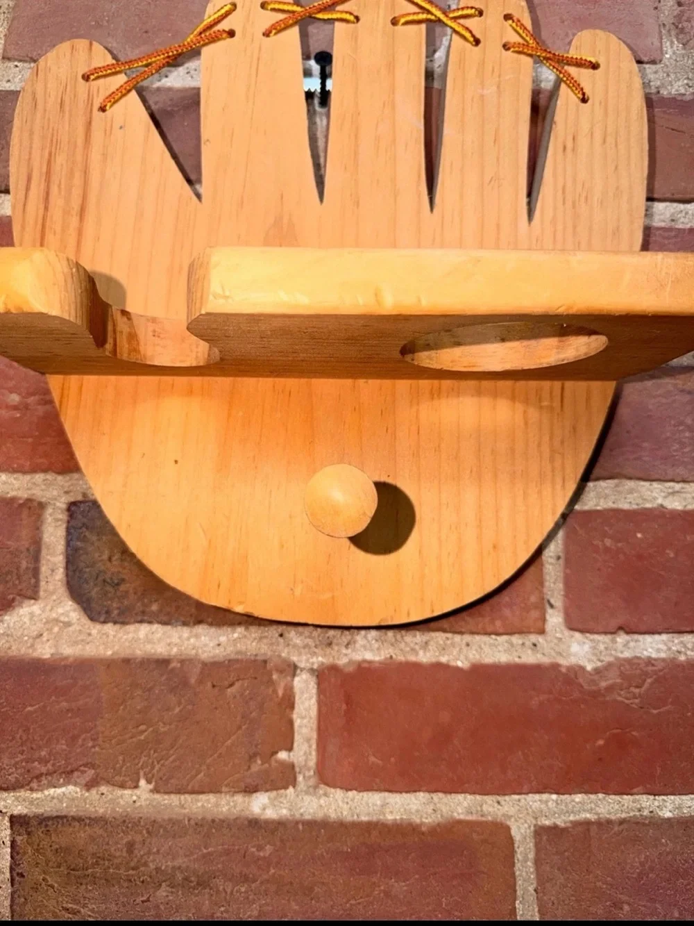 Wooden Baseball Glove Wall Shelf Hanging Hook Decorative Leather